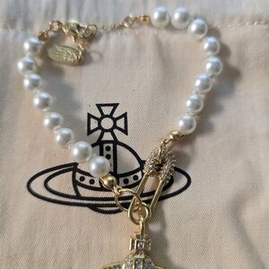 Vivienne Westwood Gold and White Pearl Charm Holder